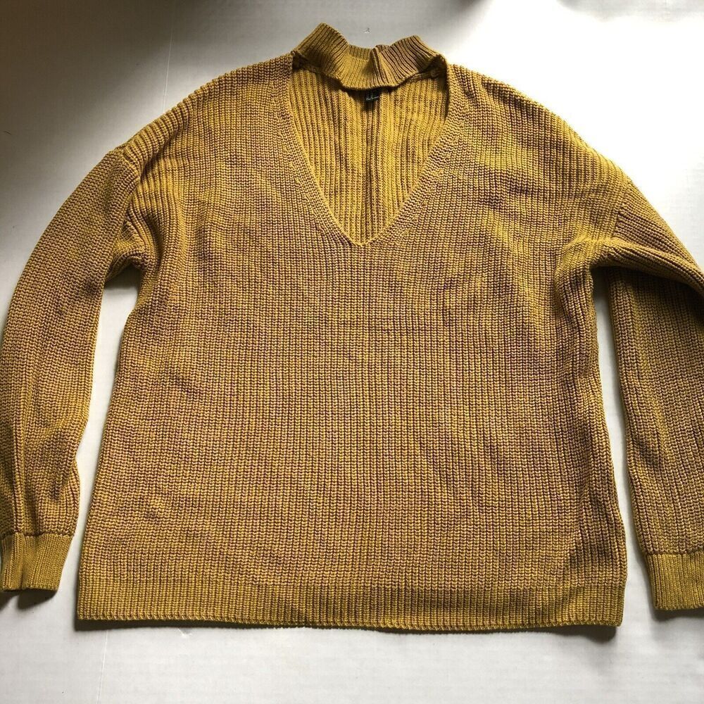 Forever 21 Yellow V-Neck Cutout Choker Sweater Plus Size 0X A2436